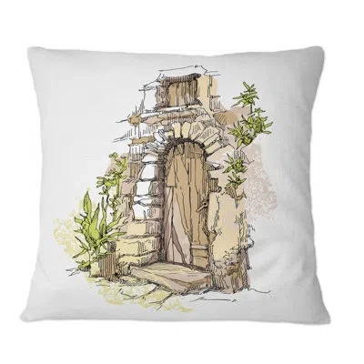 Design Art Vintage Old Europe View Xiv - Vintage Printed Throw Pillow In Brown;green