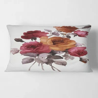Design Art Vintage Orange And Red Roses - Traditional Printed Pillow