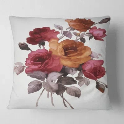 Design Art Vintage Orange And Red Roses - Traditional Printed Throw Pillow