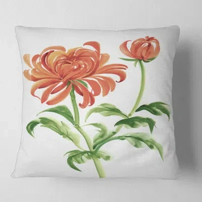 Design Art Vintage Orange Chrysanthemum Flower - Traditional Printed Throw Pillow