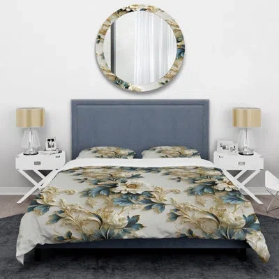 Design Art Vintage Ornamental Corners Victorian Pattern Iv Duvet Cover Set In Gray