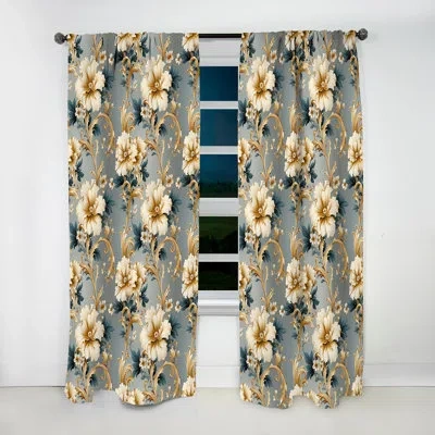 Design Art Vintage Ornamental Frames Victorian Pattern - Bohemian Velvet Curtain - Room Darkening - 1 Panel In Blue;gold