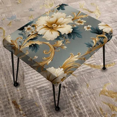 Design Art Vintage Ornamental Frames Victorian Pattern - Damask Rectangle Ottoman In Blue;gold