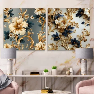 Design Art Vintage Ornamental Frames Victorian Pattern I - Abstract Acrylic Wall Art Glass Set Of 2 In Multicolor