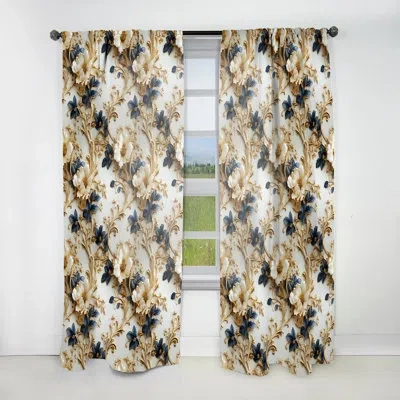 Design Art Vintage Ornamental Frames Victorian Pattern I - Bohemian Curtain - Velvet Room Darkening - 1 Panel In Blue;gold