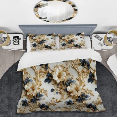 Design Art Vintage Ornamental Frames Victorian Pattern I Duvet Cover Set In Blue;gold