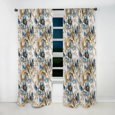Design Art Vintage Ornamental Frames Victorian Pattern Ii - Damask Curtain - Velvet Room Darkening - 1 Panel In Blue;gold