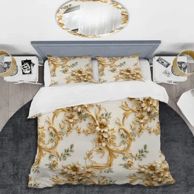 Design Art Vintage Ornamental Frames Victorian Pattern Iii Duvet Cover Set In Gold