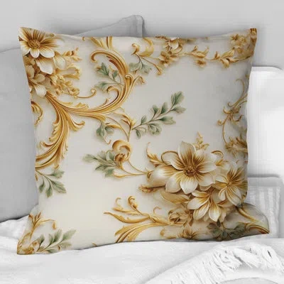Design Art Vintage Ornamental Frames Victorian Pattern Iii - Floral Polyester Throw Pillow In Gold