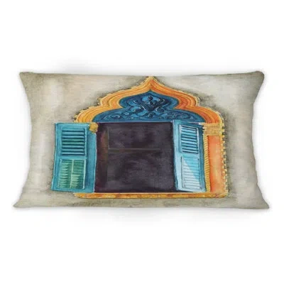 Design Art Vintage Ornate Window With Yellow - Vintage Printed Throw Pillow 1