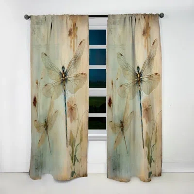 Design Art Vintage Painting Of Dragonfly Flying I - Animals Blackout Curtain - 1 Panel In Blue;white