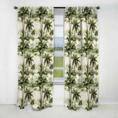 Design Art Vintage Palms Ii Tropical Pattern Ii - Floral Curtain - Blackout Floral Curtain - 1 Panels In White;green