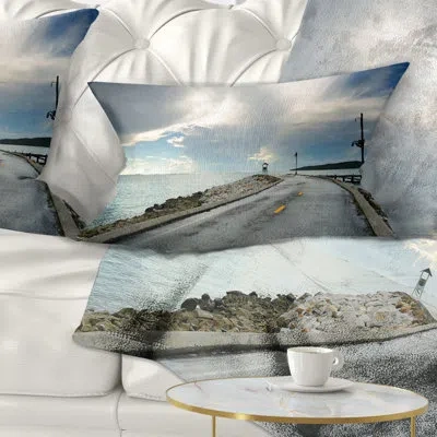 Design Art Vintage Pathway Into The Ocean - Sea & Shore Printed Pillow In Blue