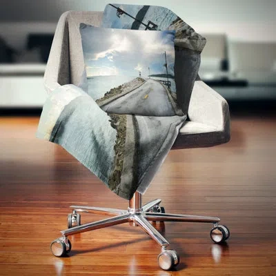 Design Art Vintage Pathway Into The Ocean - Sea & Shore Printed Throw Pillow In Blue