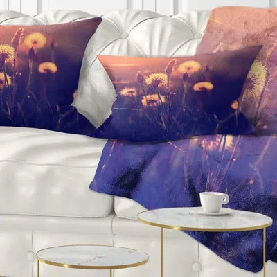 Design Art Vintage Photo Of Dandelion Garden - Floral Printed Throw Pillow In Purple