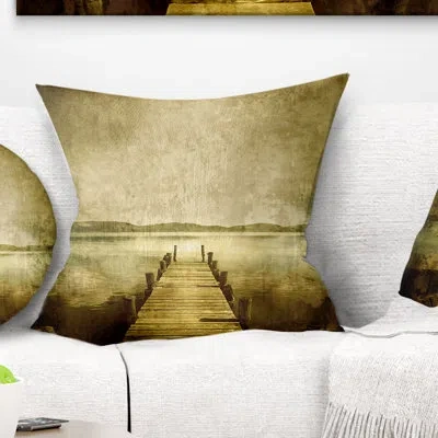 Design Art Vintage Pier Over Lake - Landscape Printed Pillow