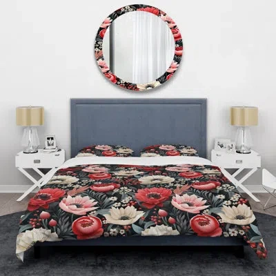 Design Art Vintage Pink Poppy Flourish Gardens Duvet Cover Set In White;pink
