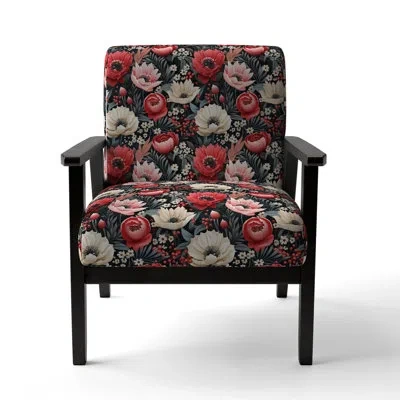 Design Art Vintage Pink Poppy Flourish Gardens - Upholstered Cottage Arm Chair In White;pink