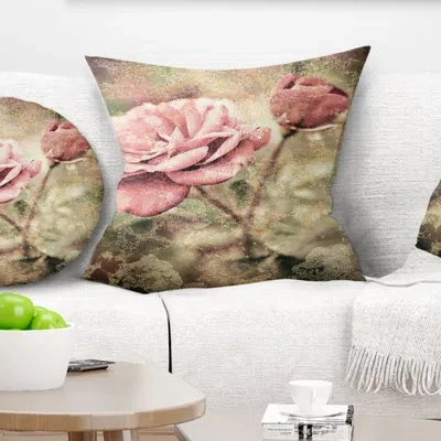 Design Art Vintage Pink Roses With Water Drops - Floral Printed Pillow