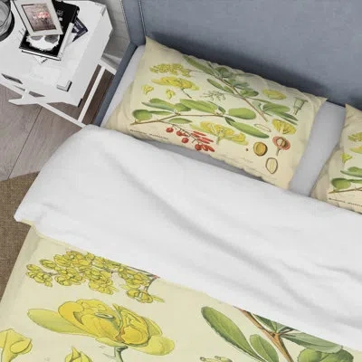 Design Art Vintage Plant Life Ii - Traditional Duvet Cover Set - Microfiber Polyester In Green,white