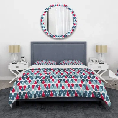 Design Art Vintage Red And Blue Drops - Mid-century Modern Duvet Cover Set - Microfiber Polyester In Blue;red