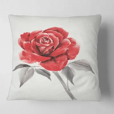 Design Art Vintage Red Rose Flower I - Traditional Printed Throw Pillow
