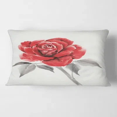 Design Art Vintage Red Rose Flower I - Traditional Printed Throw Pillow