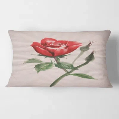 Design Art Vintage Red Rose Flower Ii - Traditional Printed Pillow
