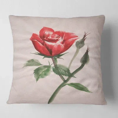 Design Art Vintage Red Rose Flower Ii - Traditional Printed Throw Pillow