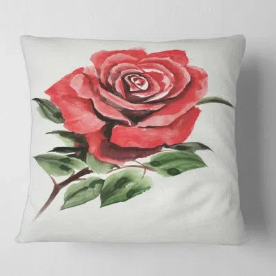 Design Art Vintage Red Rose Flower Iii - Traditional Printed Throw Pillow