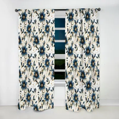 Design Art Vintage Reverie Marble Pattern - Glam Velvet Curtain - Room Darkening - 1 Panel In Blue;gold