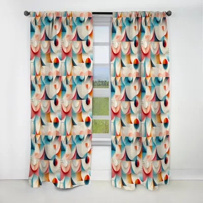Design Art Vintage Revival Cubic Geometric Patterns - Abstract Geometric Blackout Curtain - 1 Panels In Blue;pink