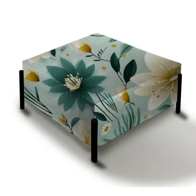 Design Art Vintage Romance Green Marvel Blooms - Floral Large Square Ottoman In Green;beige