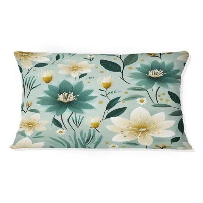 Design Art Vintage Romance Green Marvel Blooms - Floral Printed Pillow In Green;beige