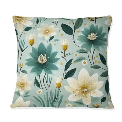 Design Art Vintage Romance Green Marvel Blooms - Floral Printed Throw Pillow In Green;beige