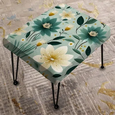 Design Art Vintage Romance Green Marvel Blooms - Floral Rectangle Ottoman In Green;beige