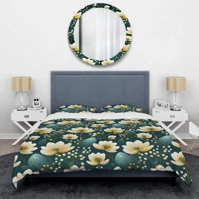 Design Art Vintage Romance Green Marvel Blooms I Duvet Cover Set In Green;beige