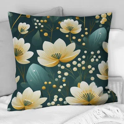 Design Art Vintage Romance Green Marvel Blooms I - Floral Printed Throw Pillow In Green;beige
