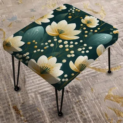 Design Art Vintage Romance Green Marvel Blooms I - Floral Rectangle Ottoman In Green;beige
