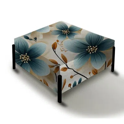 Design Art Vintage Romance Teal Marvel Blooms - Floral Large Square Ottoman In Beige;teal