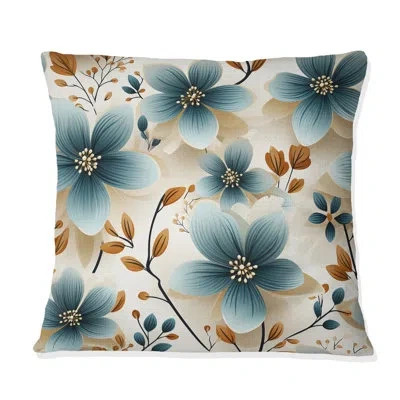 Design Art Vintage Romance Teal Marvel Blooms - Floral Printed Throw Pillow In Beige;teal