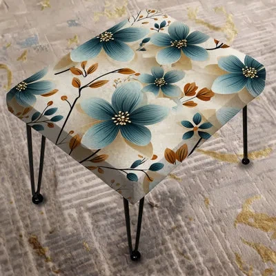 Design Art Vintage Romance Teal Marvel Blooms - Floral Rectangle Ottoman In Beige;teal