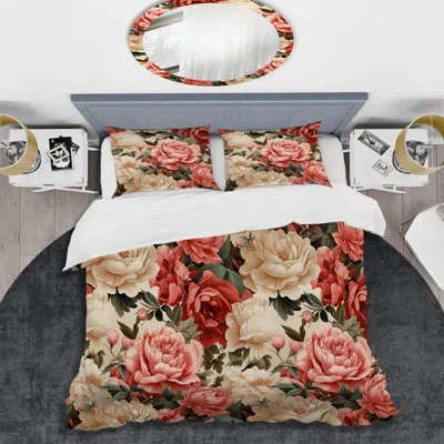 Design Art Vintage Rose Floral Pattern Ii Bedding In Green;pink