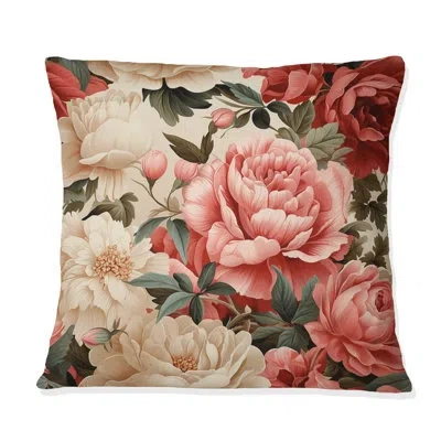 Design Art Vintage Rose Floral Pattern Ii - Floral Printed Throw Pillow In Green;pink