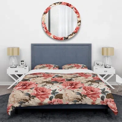 Design Art Vintage Roses Grace Victorian Pattern I Duvet Cover Set In Pink