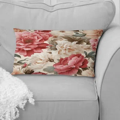 Design Art Vintage Roses Grace Victorian Pattern Vi - Floral Printed Pillow In Pink