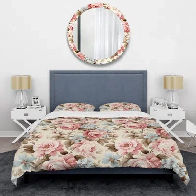 Design Art Vintage Roses Grace Victorian Pattern Vii Duvet Cover Set In Pink