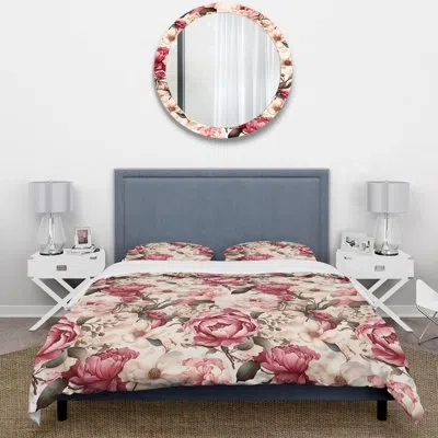 Design Art Vintage Roses Grace Victorian Pattern Viii Duvet Cover Set In Pink