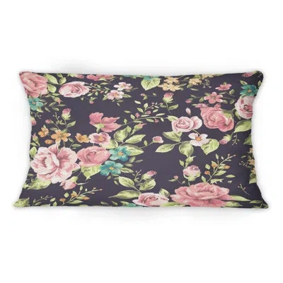 Design Art Vintage Roses On Dark Blue -1 Patterned Printed Throw Pillow