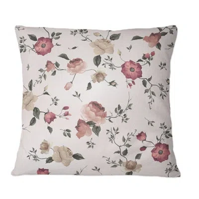 Design Art Vintage Roses On Old Pink - Patterned Printed Throw Pillow In Red